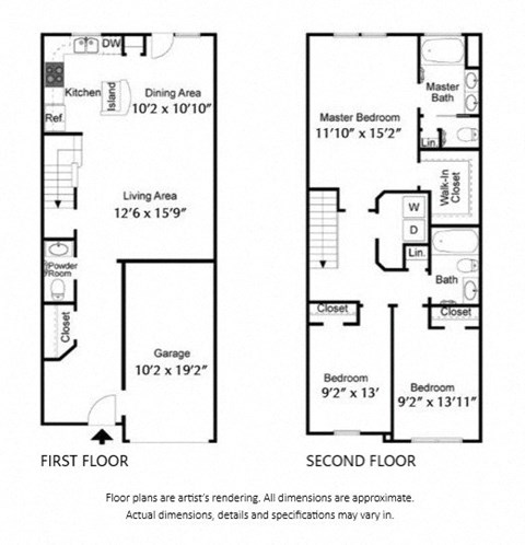 Floor plan for 3 beds, 2.5 baths, 1515 sqft